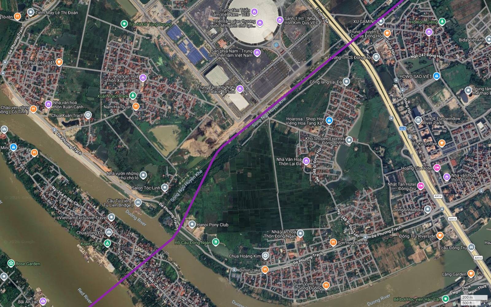 Hành lang metro số 5 Hà Nội đi qua Đông Hội cạnh Trung tâm Triển lãm Việt Nam VEC, gần trục QL5 kéo dài và cầu Đông Trù